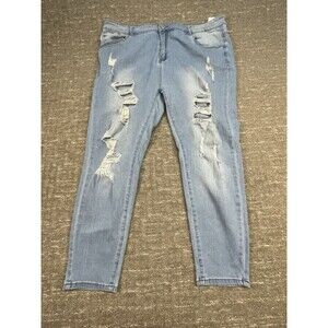 Shein Curve Jeans Women's Size 3XL Light Blue Wash Straight Distressed